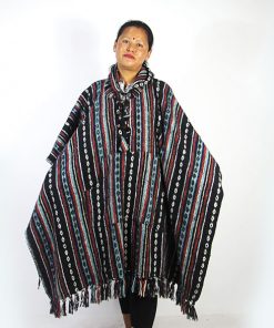 Unisex Gheri Cotton Poncho | Handwoven in the Himalayas