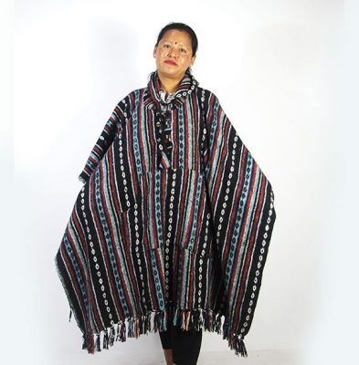 Unisex Gheri Cotton Poncho | Handwoven in the Himalayas