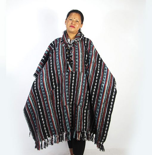 Unisex Gheri Cotton Poncho | Handwoven in the Himalayas