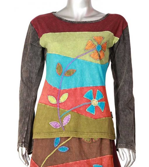 Floral Embroidered Stylish Patch Cotton T-shirt