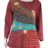 Boho Maroon Mix Razor Cut Full T-shirt