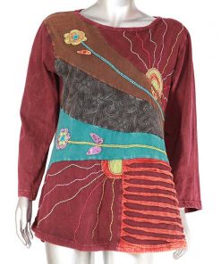 Boho Maroon Mix Razor Cut Full T-shirt