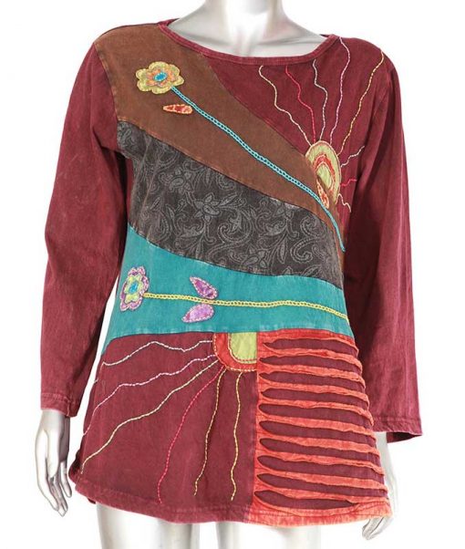 Boho Maroon Mix Razor Cut Full T-shirt
