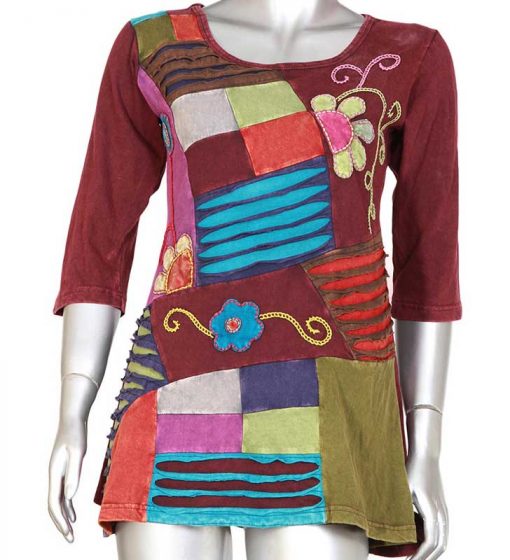 Hippie Patchwork & Embroidered Cotton T-shirt