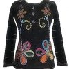 Plain black Cozy Hand Embroidered Winter T-shirt