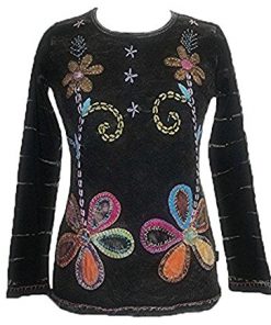 Plain black Cozy Hand Embroidered Winter T-shirt