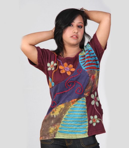 Maroon Mix Hippie Razor Cut Half T-shirt