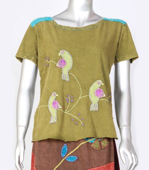 Birds Hand Embroidered Funky Half T-shirt