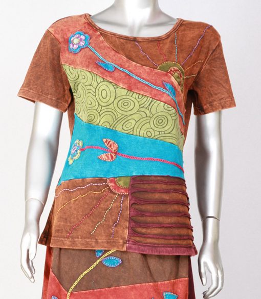 Maroon Tone Multi patched Boho Half T-shirt