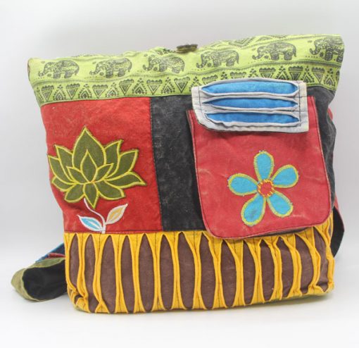 Multicolor Flower Embroidered Cotton Shoulder Bag