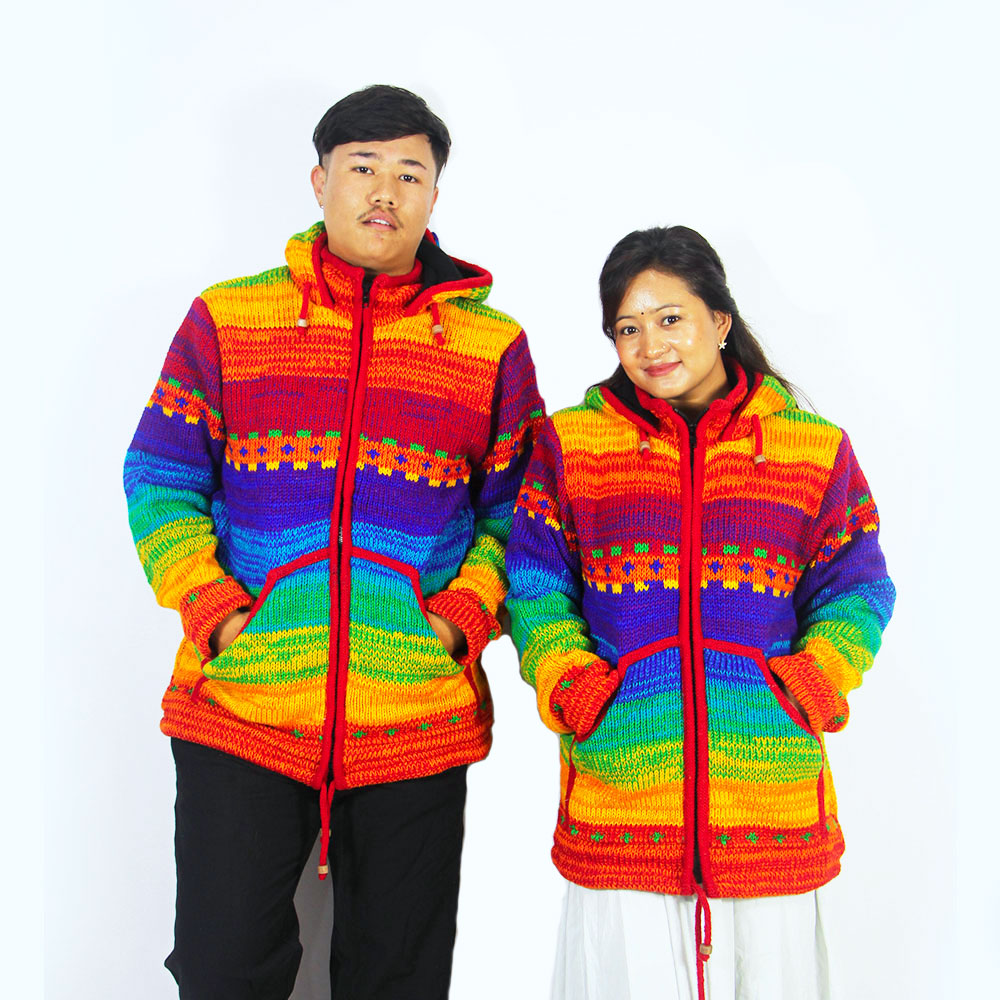 Handmade Rainbow Wool Hippie Jacket | 100% New Zealand Wool Boho Winter Wear – Wholesale Handmade Rainbow Wool Hippie Jacket | 100% New Zealand Wool Boho Winter Wear – Wholesale