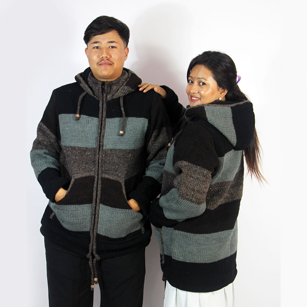 Unisex Himalayan Wool Hooded Jacket – Handmade Hippie Winter Sweater from Nepal Unisex Himalayan Wool Hooded Jacket – Handmade Hippie Winter Sweater from Nepal