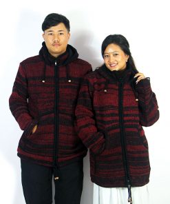 Fairtrade Unisex Wool Jacket – Handmade Striped Hippie Zip-Up Hoodie | Winter Sweater