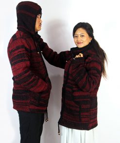Fairtrade Unisex Wool Jacket – Handmade Striped Hippie Zip-Up Hoodie | Winter Sweater