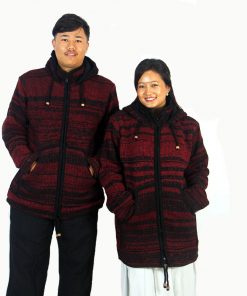 Fairtrade Unisex Wool Jacket – Handmade Striped Hippie Zip-Up Hoodie | Winter Sweater