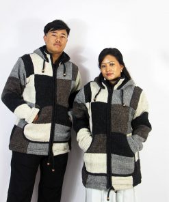 Unisex Patchwork Wool Jacket – Handmade Hippie Hooded Zip-Up Winter Sweater | Nepal