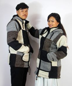 Unisex Patchwork Wool Jacket – Handmade Hippie Hooded Zip-Up Winter Sweater | Nepal