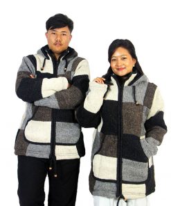 Unisex Patchwork Wool Jacket – Handmade Hippie Hooded Zip-Up Winter Sweater | Nepal
