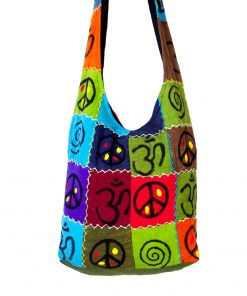 Wholesale Hippie Shoulder Bag – Handmade Peace & Om Logo Patchwork Jogi Bag