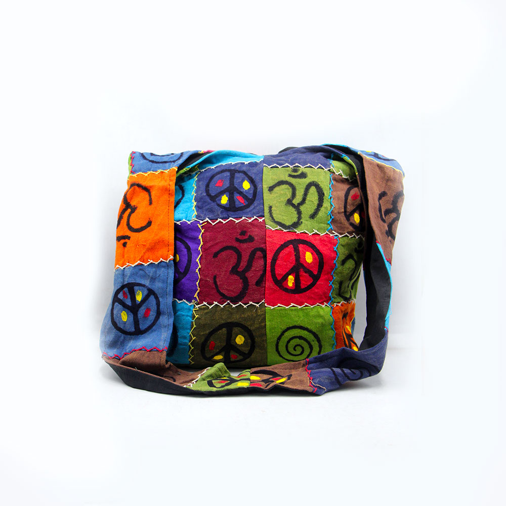 Wholesale Hippie Shoulder Bag – Handmade Peace & Om Logo Patchwork Jogi Bag Wholesale Hippie Shoulder Bag – Handmade Peace & Om Logo Patchwork Jogi Bag