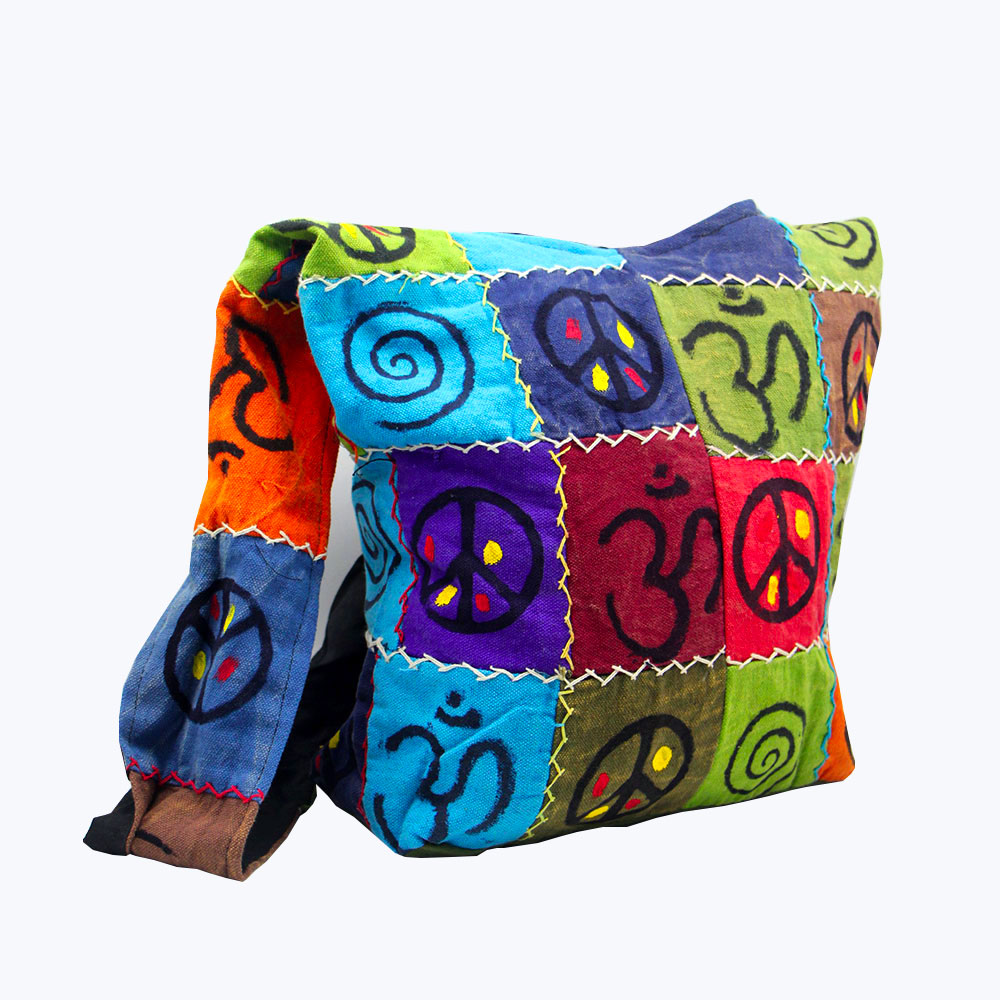 Wholesale Hippie Shoulder Bag – Handmade Peace & Om Logo Patchwork Jogi Bag Wholesale Hippie Shoulder Bag – Handmade Peace & Om Logo Patchwork Jogi Bag
