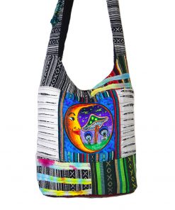 Handmade Mushroom Embroidery Jogi Bag – Razor Cut Patchwork Hippie Sling Bag from Nepal