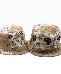 Mushroom Print & Patchwork Hemp Hat – Handmade Boho Festival Wear