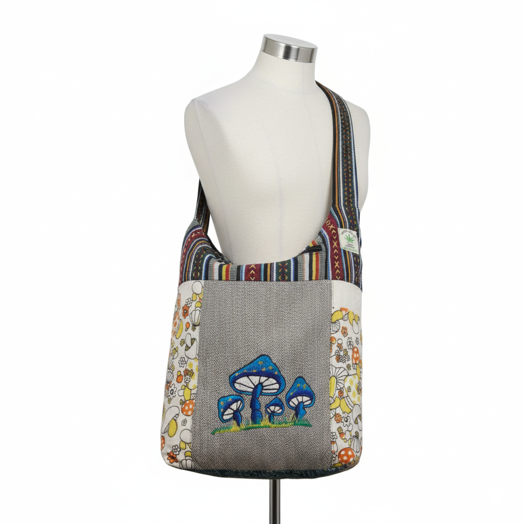 Handmade Mushroom Embroidery Jogi Bag – Handmade in Nepal | Wholesale Boho Hippie Bag Handmade Mushroom Embroidery Jogi Bag – Handmade in Nepal | Wholesale Boho Hippie Bag