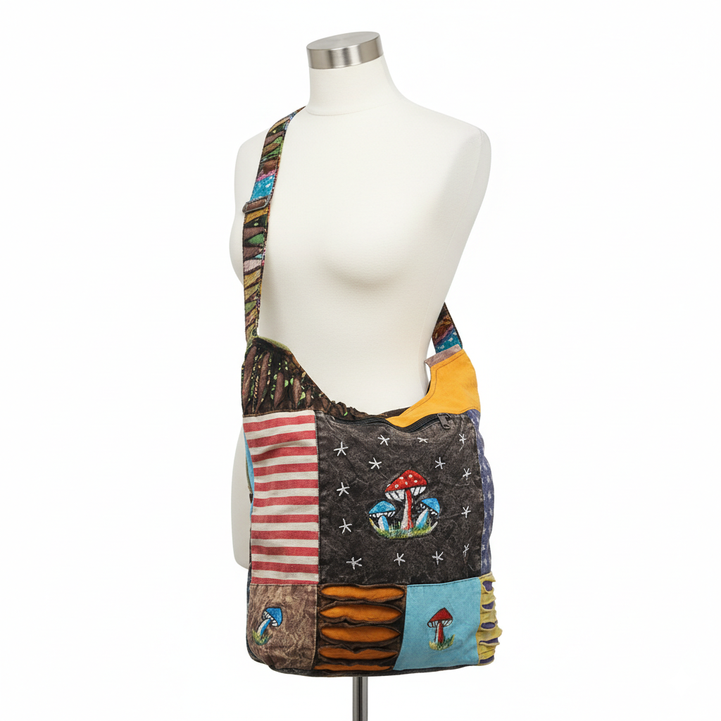 Handmade Hippie Mushroom Razor Cut Shoulder Bag – Retro Bohemian Embroidery | Wholesale Handmade Hippie Mushroom Razor Cut Shoulder Bag – Retro Bohemian Embroidery | Wholesale