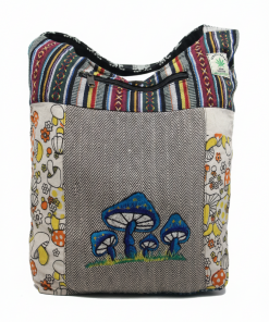 Handmade Mushroom Embroidery Jogi Bag – Razor Cut Patchwork Hippie Sling Bag from Nepal